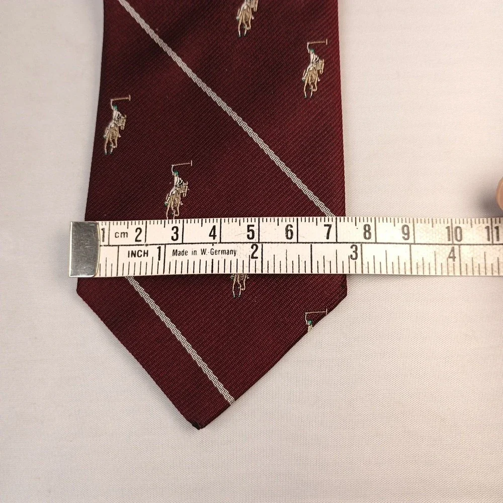 Vintage Nick Bronson Polo Repp Tie Necktie Pony Logo All Over Silk Maroon 56